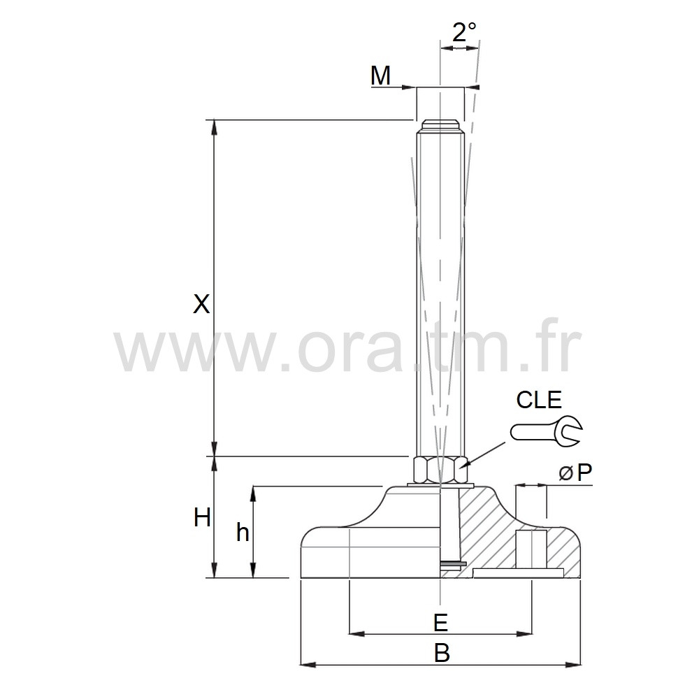 VMB3 - VERIN PIED MACHINE - PRISE HEXA ANGLE 2°